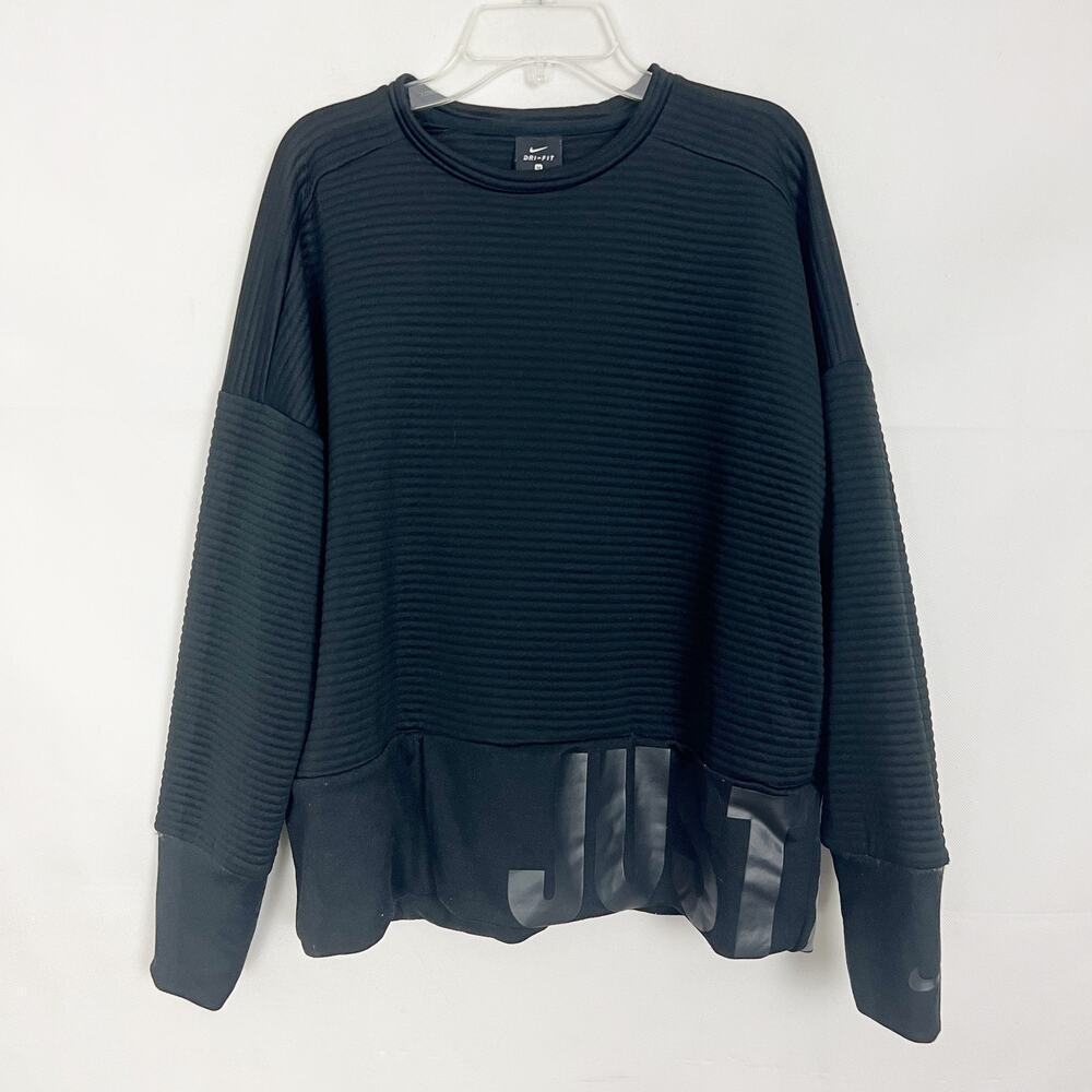 Nike Dri-Fit Women's Black Ribbed Athletic Pullover Size Medium Oversized